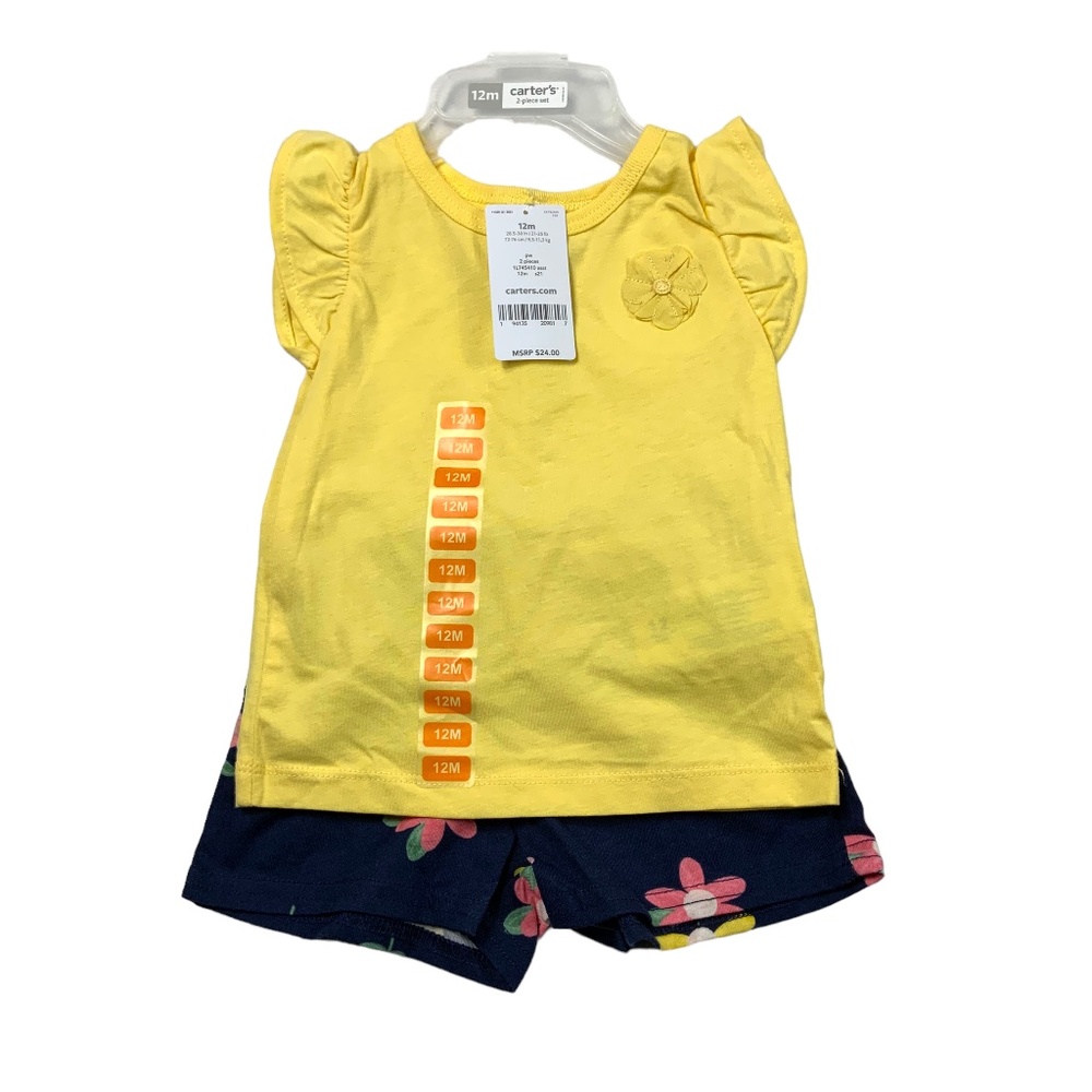 Carter’s Yellow Top and Shorts Set Sz 12 Month